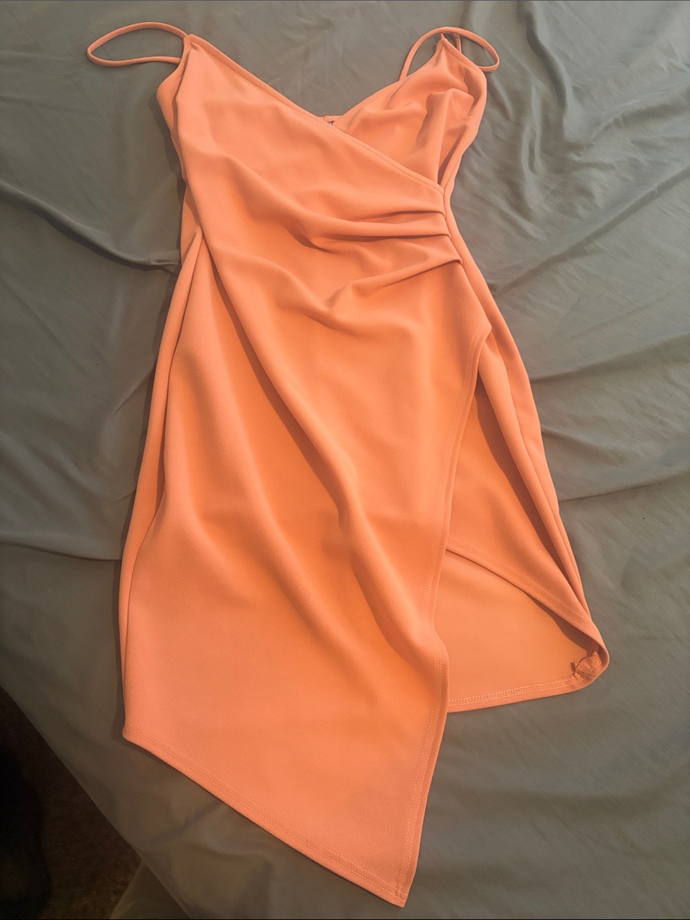 Women's Peach Asymmetrical Dress - Elegant Spaghetti Strap Style